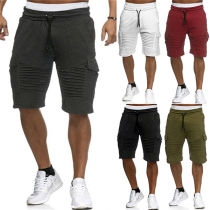 Fashion Solid Color Side-pocket Stripe Men's Knee-length Shorts