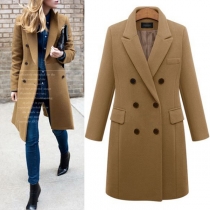 Fashion Solid Color Long Sleeve Lapel Double-breasted Thin Coat