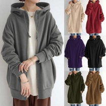 Fashion Solid Color Long Sleeve Hooded Sweatshirt Jacket