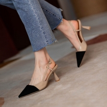 Pointy Toe Strap Chunky High Heels Shoes