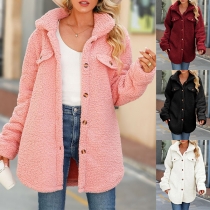 Casual Solid Color Stand Collar Long Sleeve Buttoned Plush Jacket