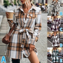 Fashion Stand Collar Long Sleeve Checkered Pattern Jacket