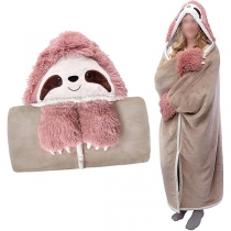 Fashion Cartoon Hooded Faux Lamb Wool TV Blanket with Gloves