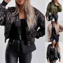 Casual Solid Color Long Sleeve Crop Quilted Jacket