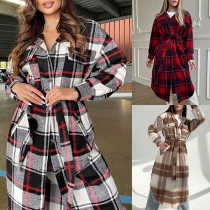 Fashion Longline Plaid Jaccket