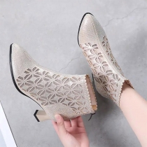 Mesh Cutout Pointed ToeStiletto Soft-Soled Ankle Boots