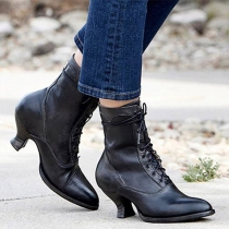 Fashion Solid Color Lace-up Booties