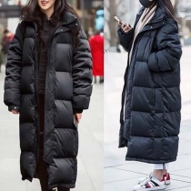 Fashion Black Hooded Quilted Puffer Longline Jacket