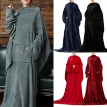 Fashion Long Sleeve Front-pocket Flannel TV Blanket Wearable Blanket