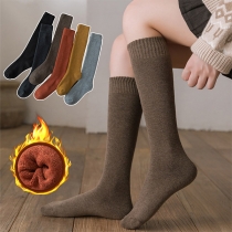 Fashion Solid Color Fleece Lined Thick Socks  Casual Tube Socks