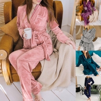 Fashion Two-piece Velvet Nightwear Set Consist of Self-tie Robe and Pants