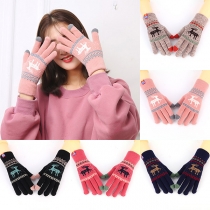 ouchscreen Gloves Winter Warm Gloves Knitted Gloves for Women Adult, Christmas Elk Print