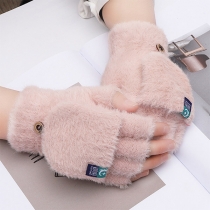 Winter Plush Fleece Spliced Convertible Fingerless Warm Knit Mitten Gloves