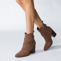Twill High Heel Block Heel Square Toe Suede Martin Boots Ankle Boots