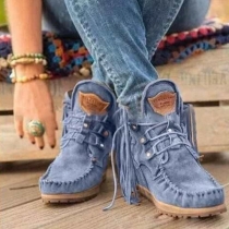 Tassel Boots Lace Up Stud Ankle Boots