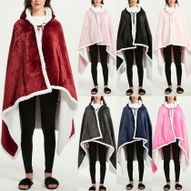 Fashion Contrast Color Lamb Fleece Spliced Flannel Shawl Wearable Sofa Blanket TV Blanket