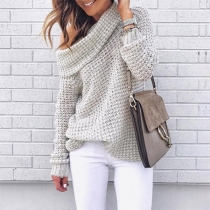 Fashion Solid Color Turtleneck Long Sleeve Knitted Shirt