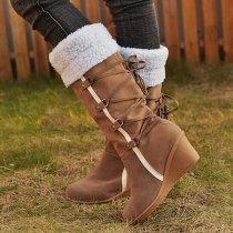 Back Lace Up Wedge heel Padded Warm Snow Boots