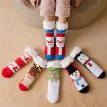Cute Cartoon Printed Plush Socks for Christmas