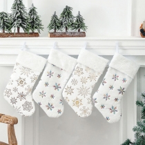 Christmas Stockings Non-Woven Fabric Bronzing Snowflake Christmas Socks Spoon Fork Bags Christmas Tree Hanging Ornament Candy Pouch for Christmas Tree Party Decoration