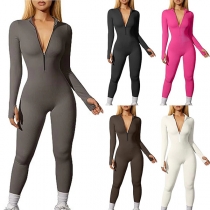 Fashion Solid Color Slim-fit Sporty Jumpsuit