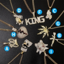 Hip-pop Style Rhinestone Pendant Necklace