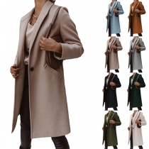 Fashion Solid Color Lapel Long Sleeve Longline Jacket