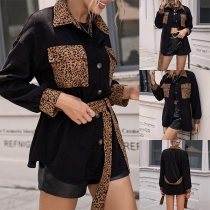 Fashion Leopard Spliced Jacket with Belt