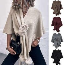 Fashion Solid Color Pom-pom Cardigan Shawl