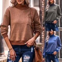 Fashion Mock Neck Long Sleeve Contrast Color Shirt