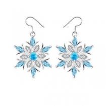 Fashion White and Blue Rhinestone Snowflake Shape Drop Earrings