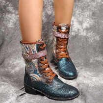 Vintage Textured Short Boots Contrast Color Leather Boots Martin Boots