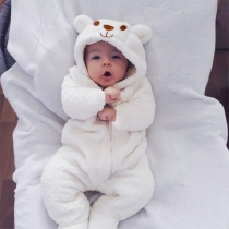 Cute Cartoon Bear Hoodie Plush Romper for Baby