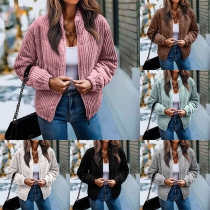 Casual Solid Color Vertical Stripe Long Sleeve Jacket