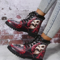 Rose Skull Lace-Up Martin Booties