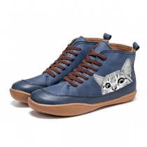 Surprised Cat Round Toe Lace-Up Boots