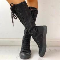 Fashion Lace-up Black Boots
