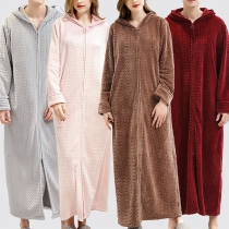 Casual Solid Color Long Sleeve Flannel Robe Loungewear Robe for Men
