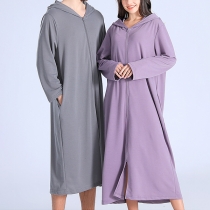 Comfortable Solid Color Long Sleeve Hooded Robe for Men and Women