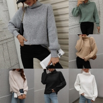 Fashion Solid Color Turtleneck Sweater