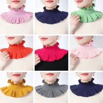 Fashion Solid Color Ruffled Neck Warmer Knitted Fake Collar Scarf