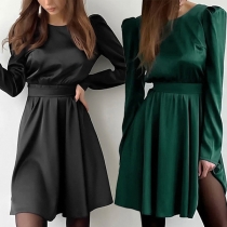 Fashion Solid Color Round Neck Long Sleeve Mini Dress