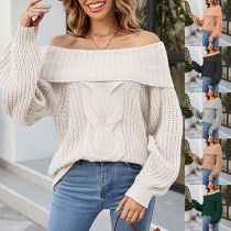 Fashion Solid Color Off-the-shoulder Long Sleeve Knitted Sweater