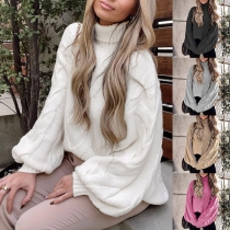 Fashion Solid Color Lantern Long Sleeve Turtleneck Knitted Sweater