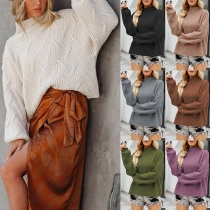 Casual Solid Color Mock Neck Long Sleeve Oversize Sweater