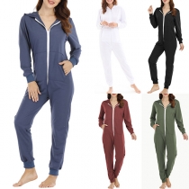 Fashion Long Sleeve Hoodie Pajamas Jumpsuit with Zip Closure