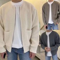 Casual Solid Color Long Sleeve Patch Pockets Cardigan for Men