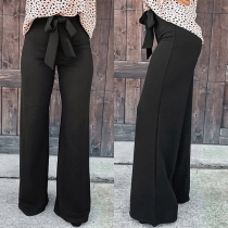 Fashion Bowknot High Waist Wide-leg Black Pants