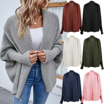 Casual Solid Color Batwing Sleeve Knitted Cardigan