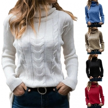 Fashion Solid Color Turtleneck Long Sleeve Knitted Sweater